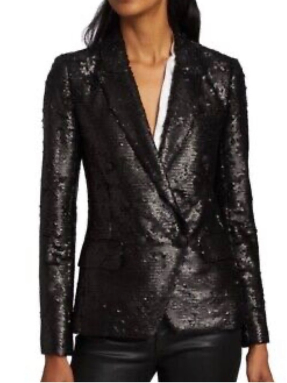 L'Agence Kenzie Black Sequin Double Breasted Blazer NWT